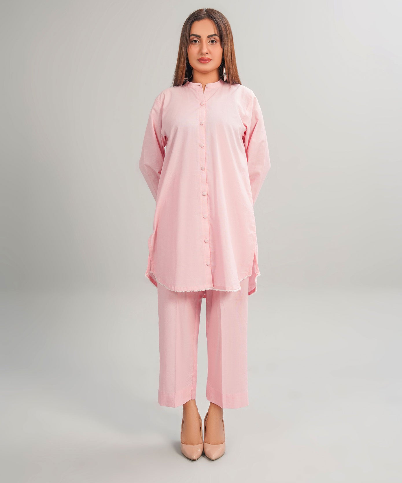 Charming Pink Stitched 2-Piece Solid Set