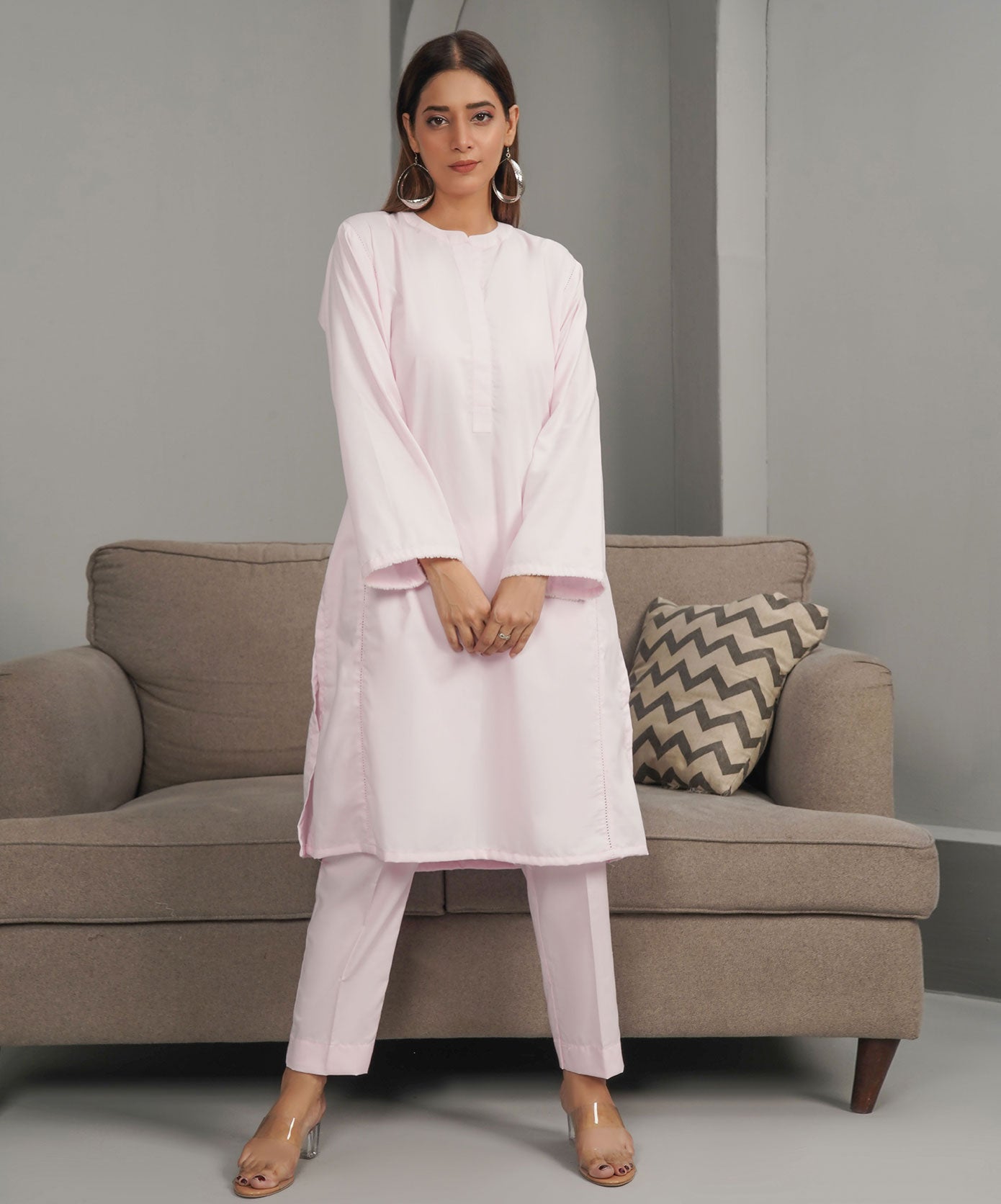 Elegant Pink Stitched 2-Piece Solid Set