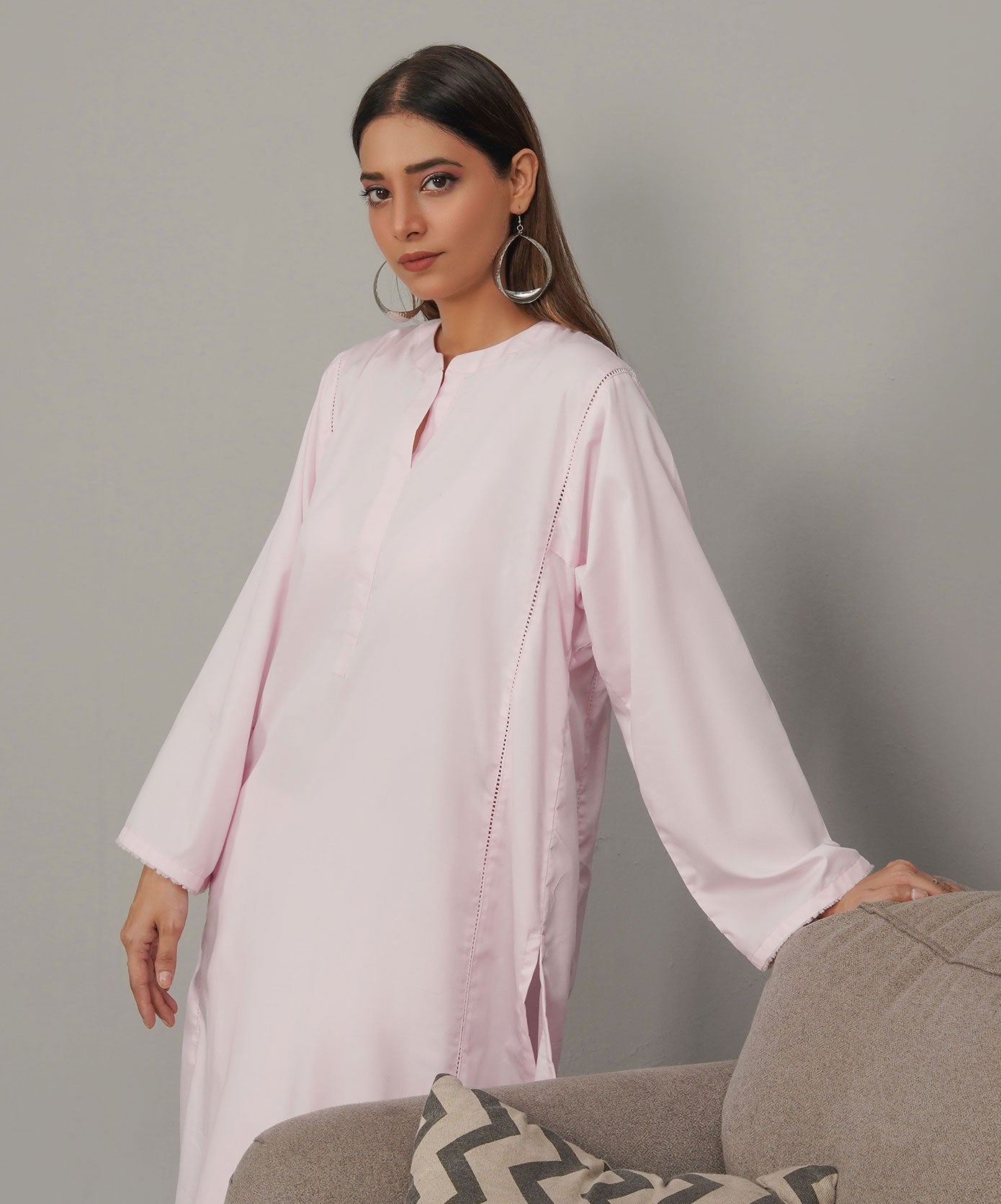Elegant Pink Stitched 2-Piece Solid Set