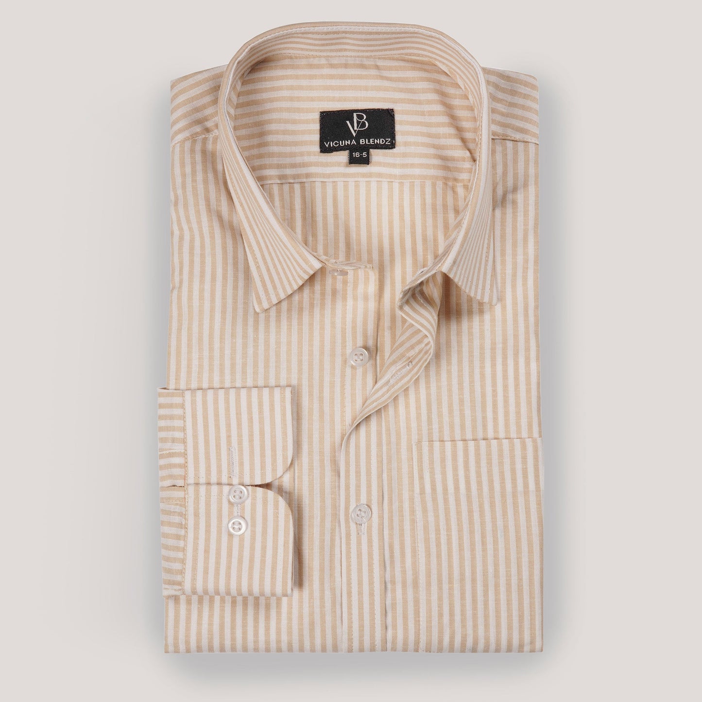 Khaki Beige and White Stripes Premium Men's Shirt