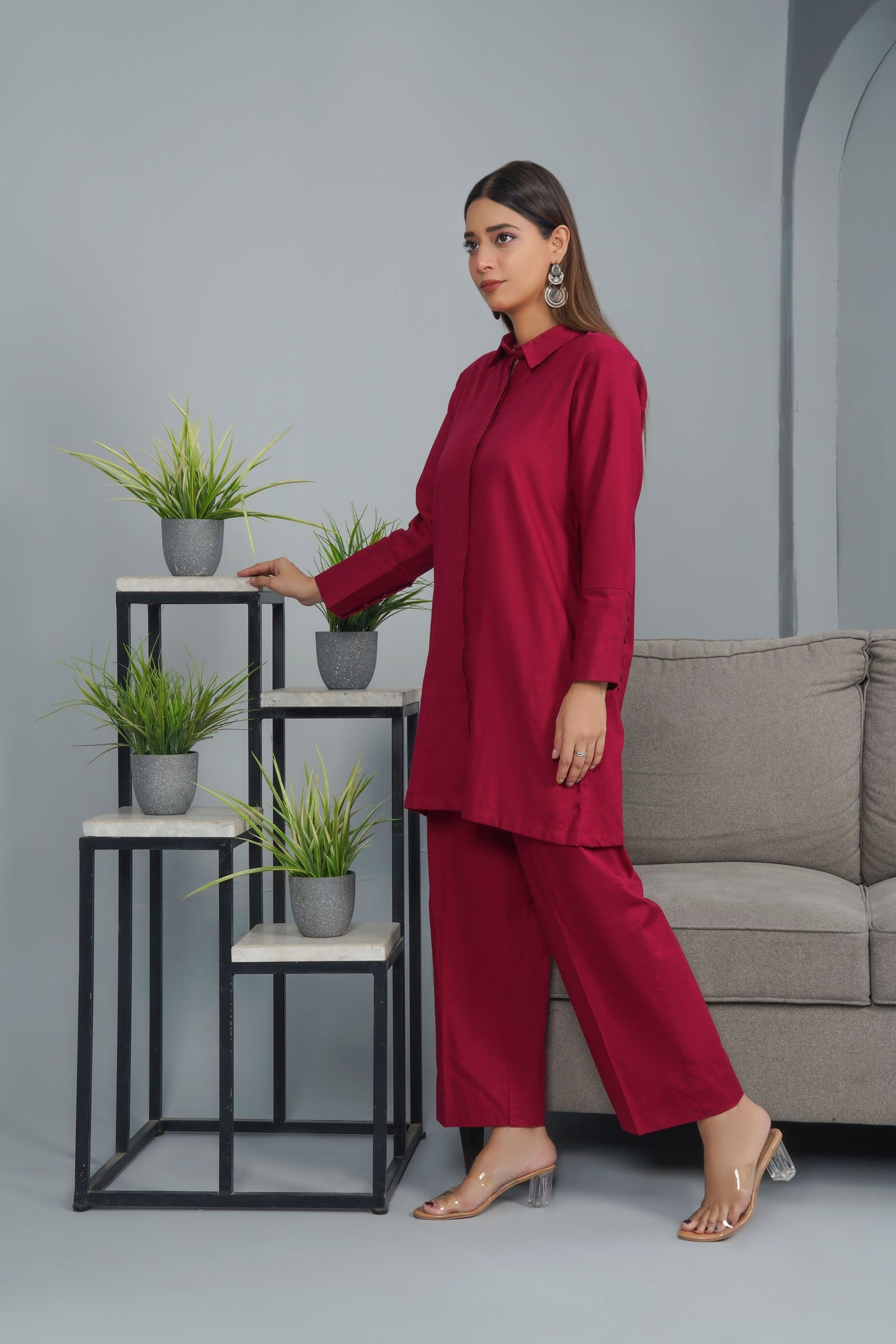 Majestic Maroon Stitched 2-Piece Solid Set