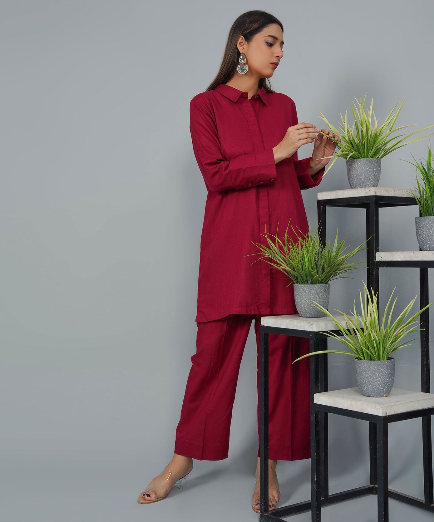 Majestic Maroon Stitched 2-Piece Solid Set