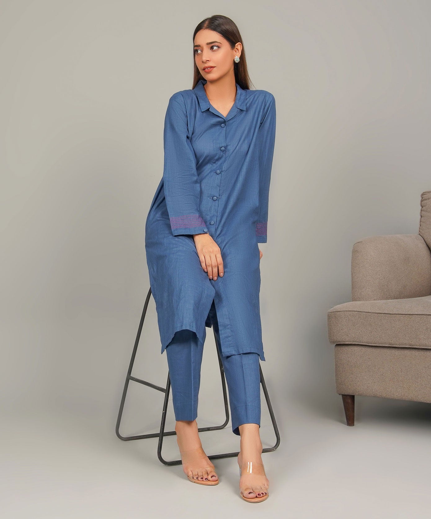 Midnight Blue Stitched 2-Piece Solid Set