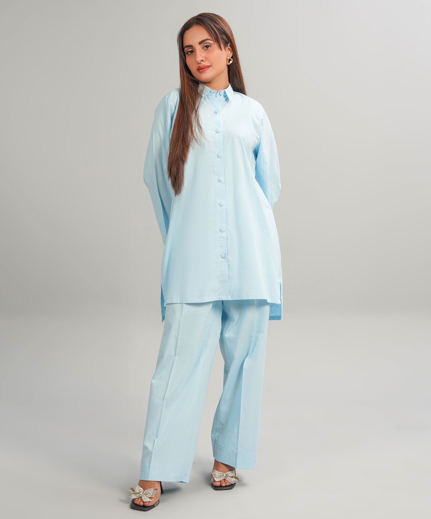 Moonlight Blue Stitched 2-Piece Solid Set