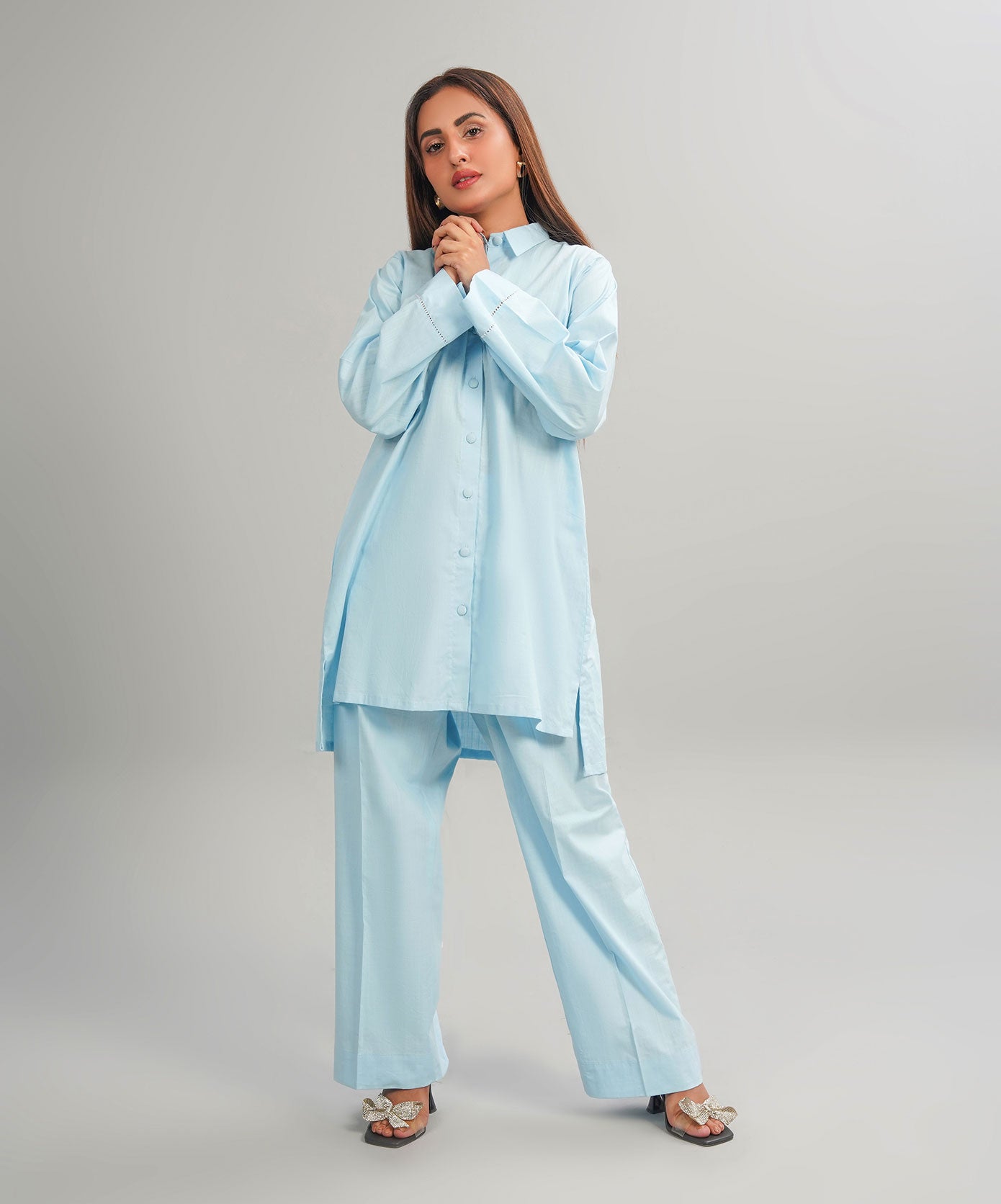 Moonlight Blue Stitched 2-Piece Solid Set
