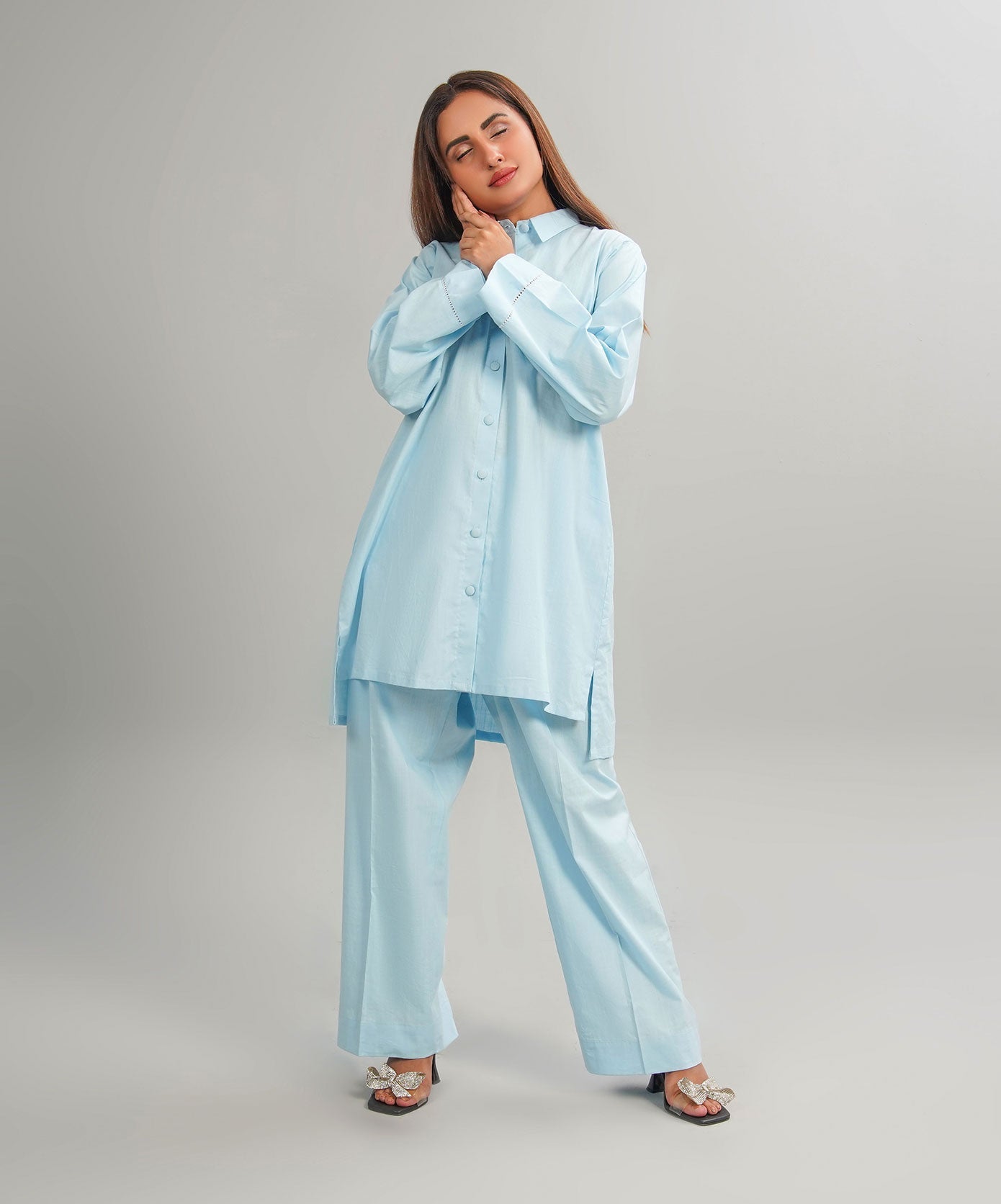 Moonlight Blue Stitched 2-Piece Solid Set