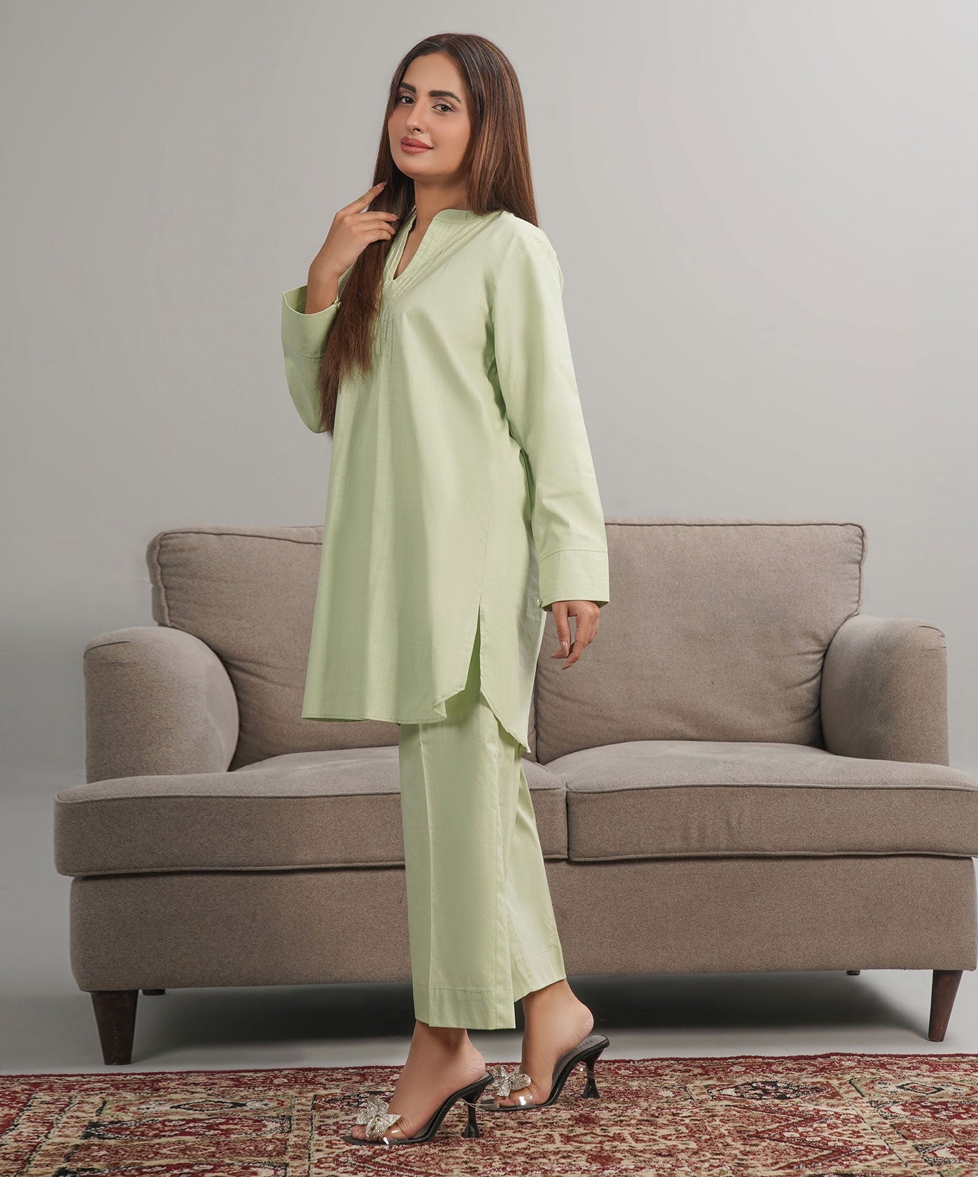 Pistachio Solid Stitched 2-Piece Set