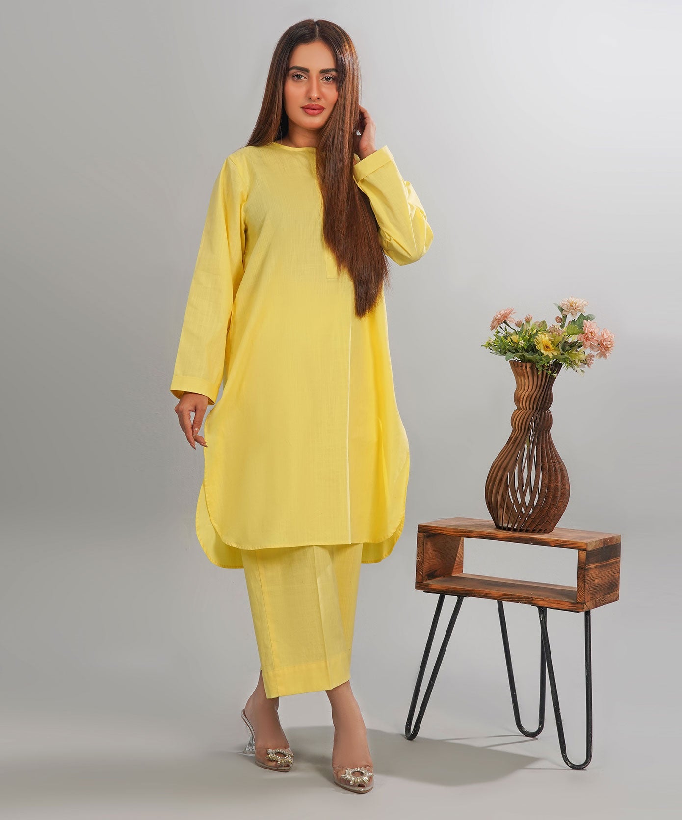 Sunshine Yellow Stitched 2-Piece Solid Set