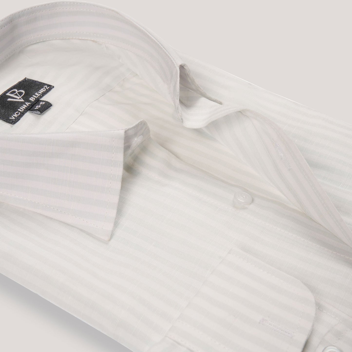 Ultra Formal Self Cotton White with Light Green Pinstripes Premium Men's Shirt