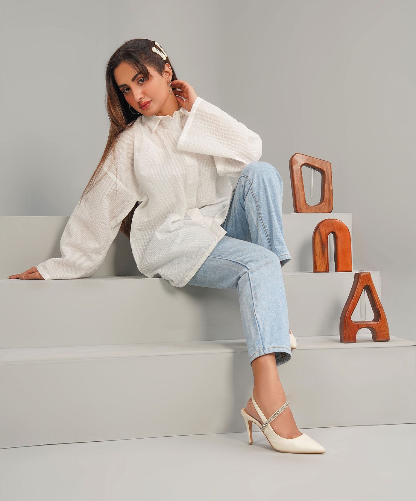 White Drop Shoulder Stitched Shirt