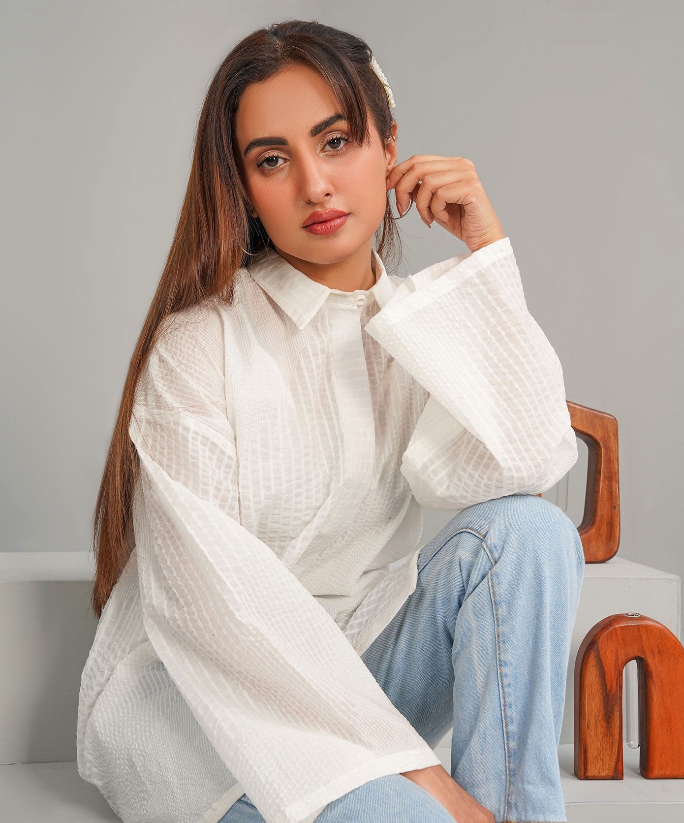 White Drop Shoulder Stitched Shirt