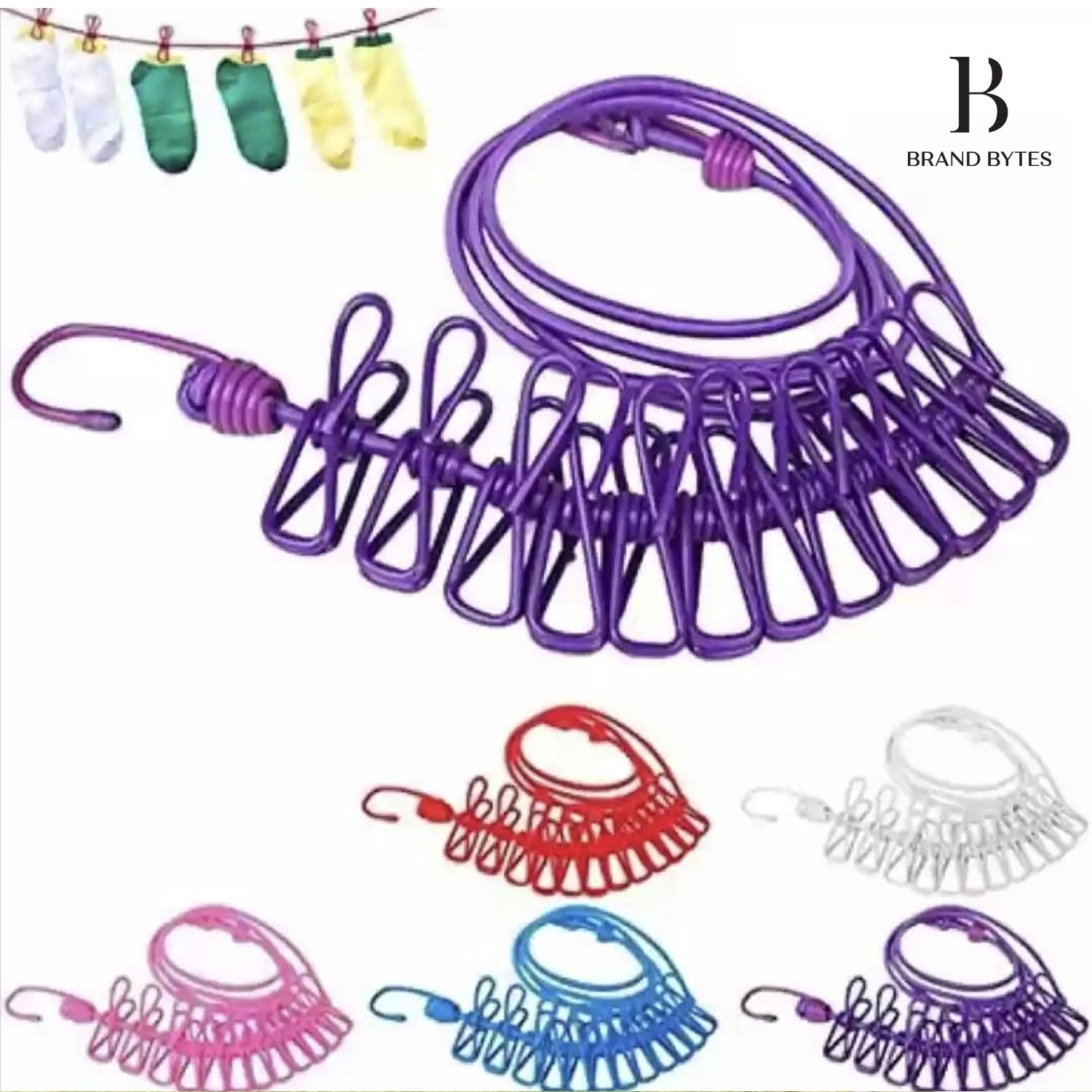 Portable Clothes Drying Rope with 12 Clips & 2 Hooks – Travel Clothesline for Indoor & Outdoor Use