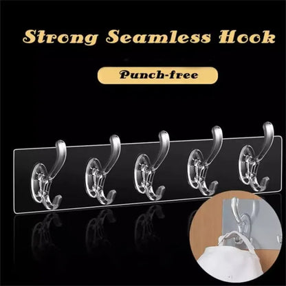 6 Hook Adhesive Wall Hook Strip  Nail Free Transparent Sticker Patti