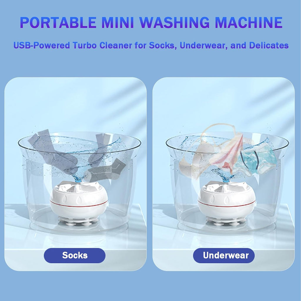 Mini Portable Turbo Washing Machine – USB Powered Automatic Washer for Clothes, Socks & Underwear