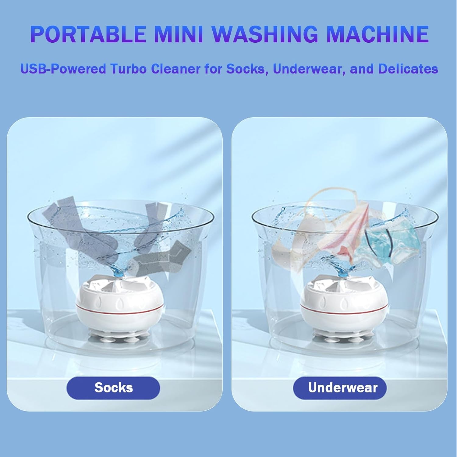 Mini Portable Turbo Washing Machine – USB Powered Automatic Washer for Clothes, Socks & Underwear