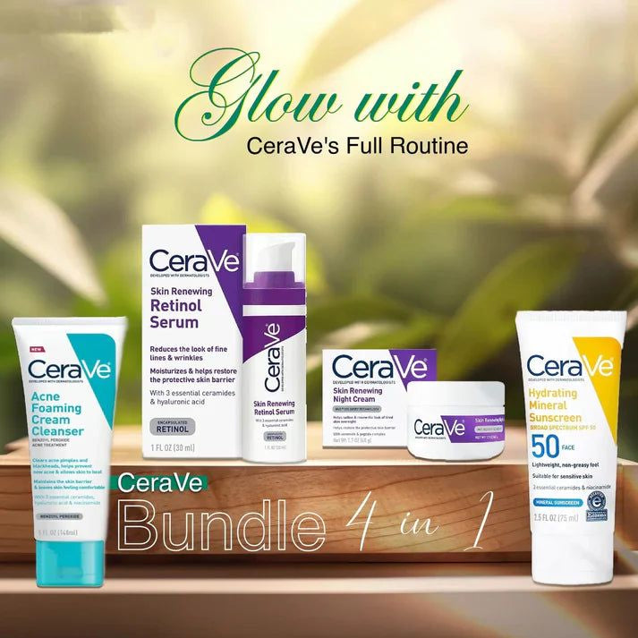 Cerave 4-in-1 Skincare Kit – Cleanser, Moisturizer, Hydrating Cream & Sunscreen for Glowing Skin