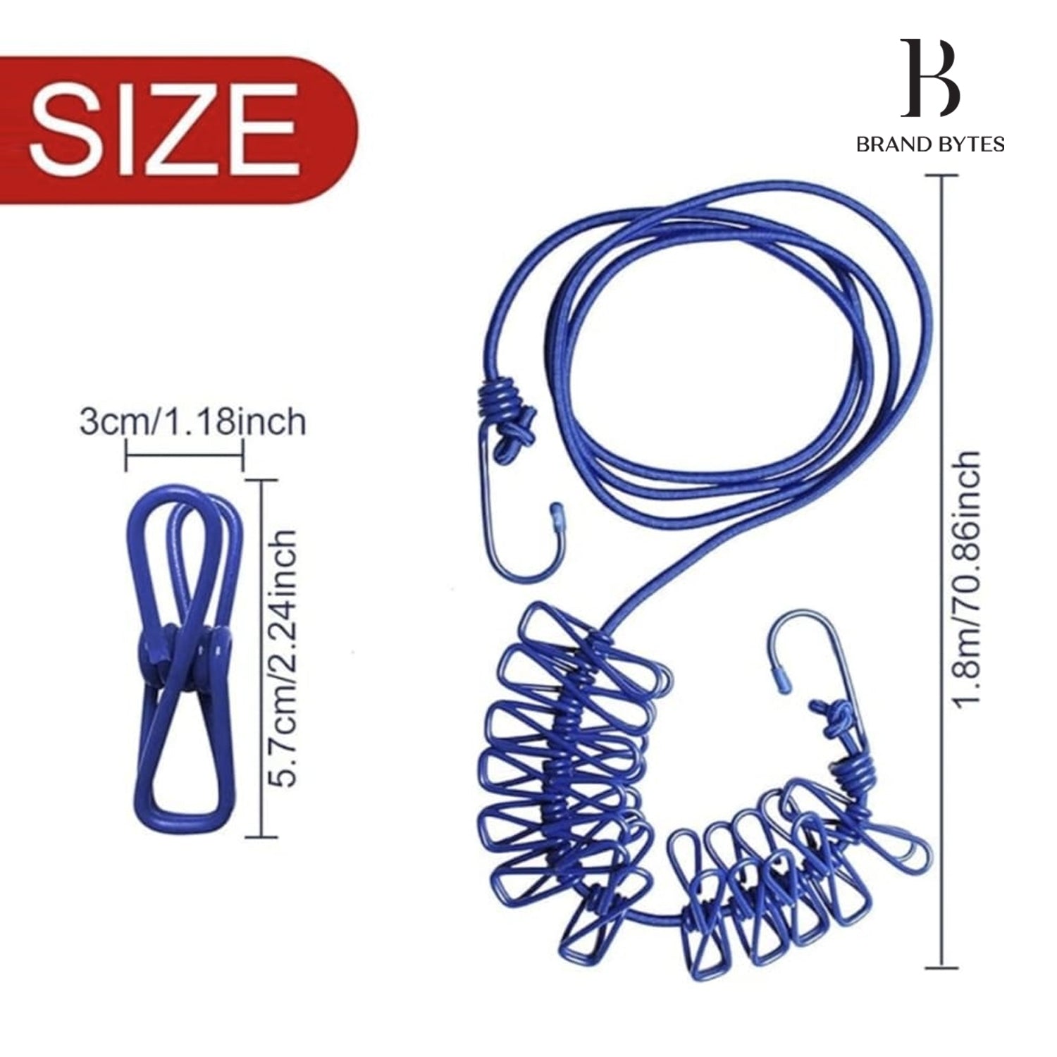 Portable Clothes Drying Rope with 12 Clips & 2 Hooks – Travel Clothesline for Indoor & Outdoor Use