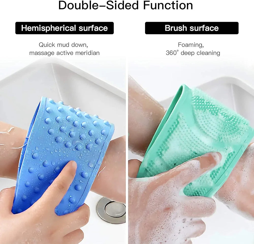 Silicone Bath Body Brush with Handle  Exfoliating & Massage Shower Scrubber