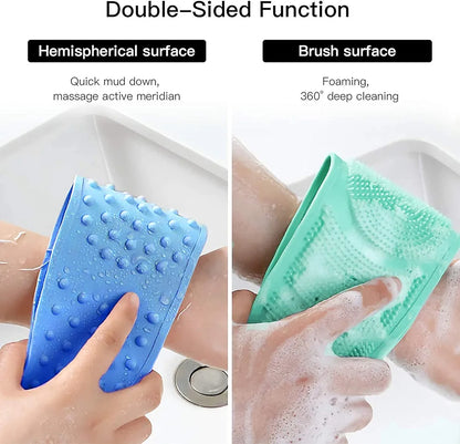 Silicone Bath Body Brush with Handle  Exfoliating & Massage Shower Scrubber