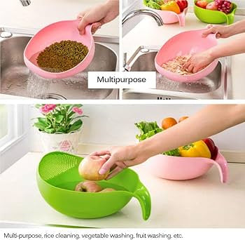 Multipurpose Kitchen Strainer Bowl – Plastic Drain Basket for Fruits, Vegetables & Rice