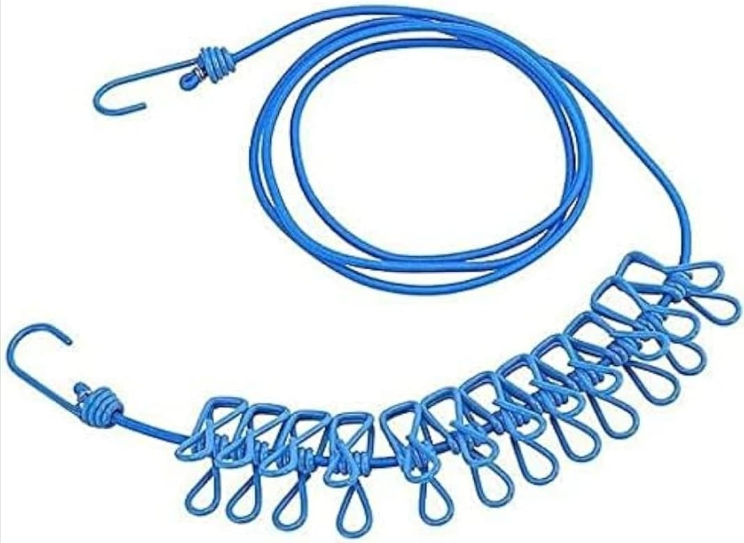 Portable Clothes Drying Rope with 12 Clips & 2 Hooks – Travel Clothesline for Indoor & Outdoor Use