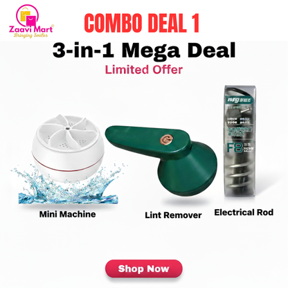 3 in 1 Home Essentials Combo Turbine Mini Washer, Lint Remover, Water Heater Rod