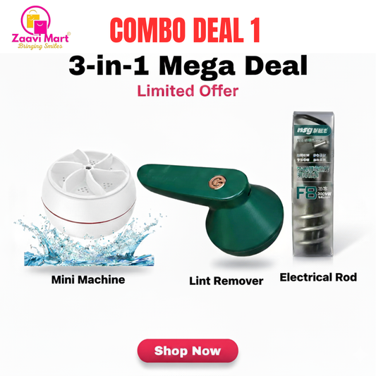 3 in 1 Home Essentials Combo Turbine Mini Washer, Lint Remover, Water Heater Rod
