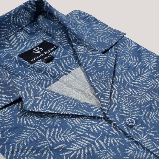 Cool Blue with Leaf Imprints  Premium Men's Shirt