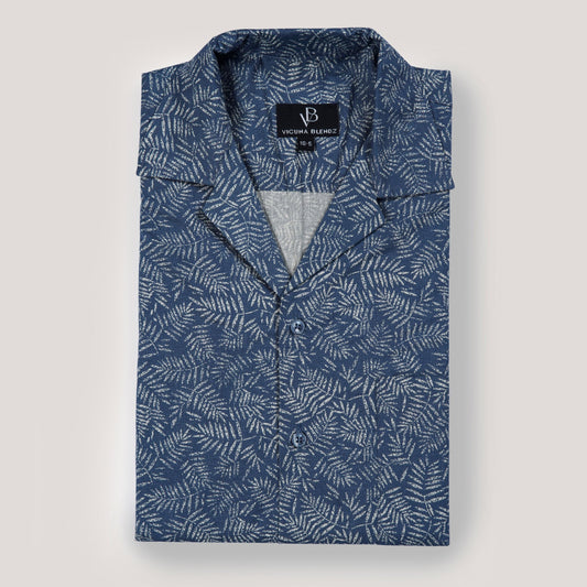 Cool Blue with Leaf Imprints  Premium Men's Shirt
