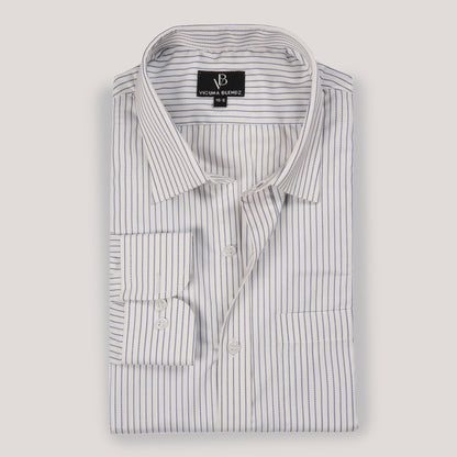 Cotton White with Blue Pinstripes Premium Men's Shirt