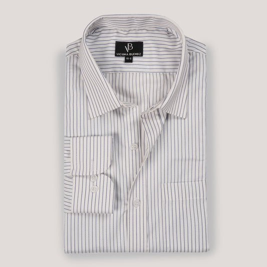 Cotton White with Blue Pinstripes Premium Men's Shirt
