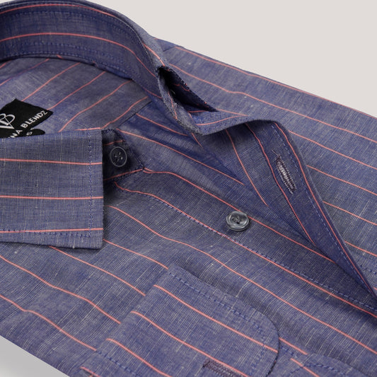 Denim Irish Linen with Pinstripe Premium Men's Shirt