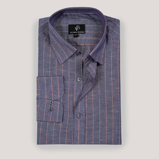 Denim Irish Linen with Pinstripe Premium Men's Shirt