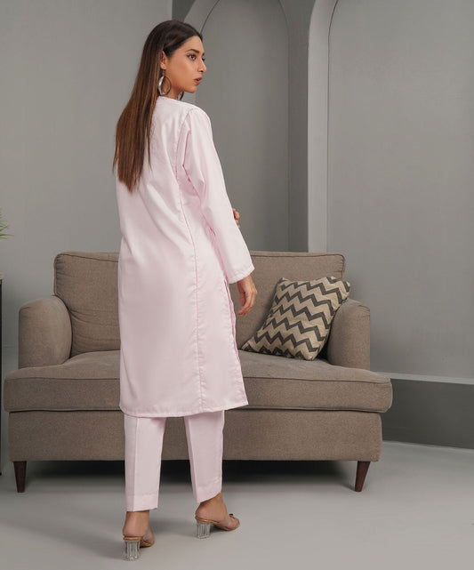 Elegant Pink Stitched 2-Piece Solid Set