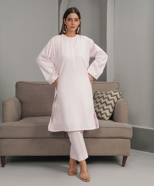 Elegant Pink Stitched 2-Piece Solid Set