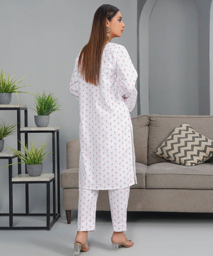 Flamingos White Stitched 2-Piece Set