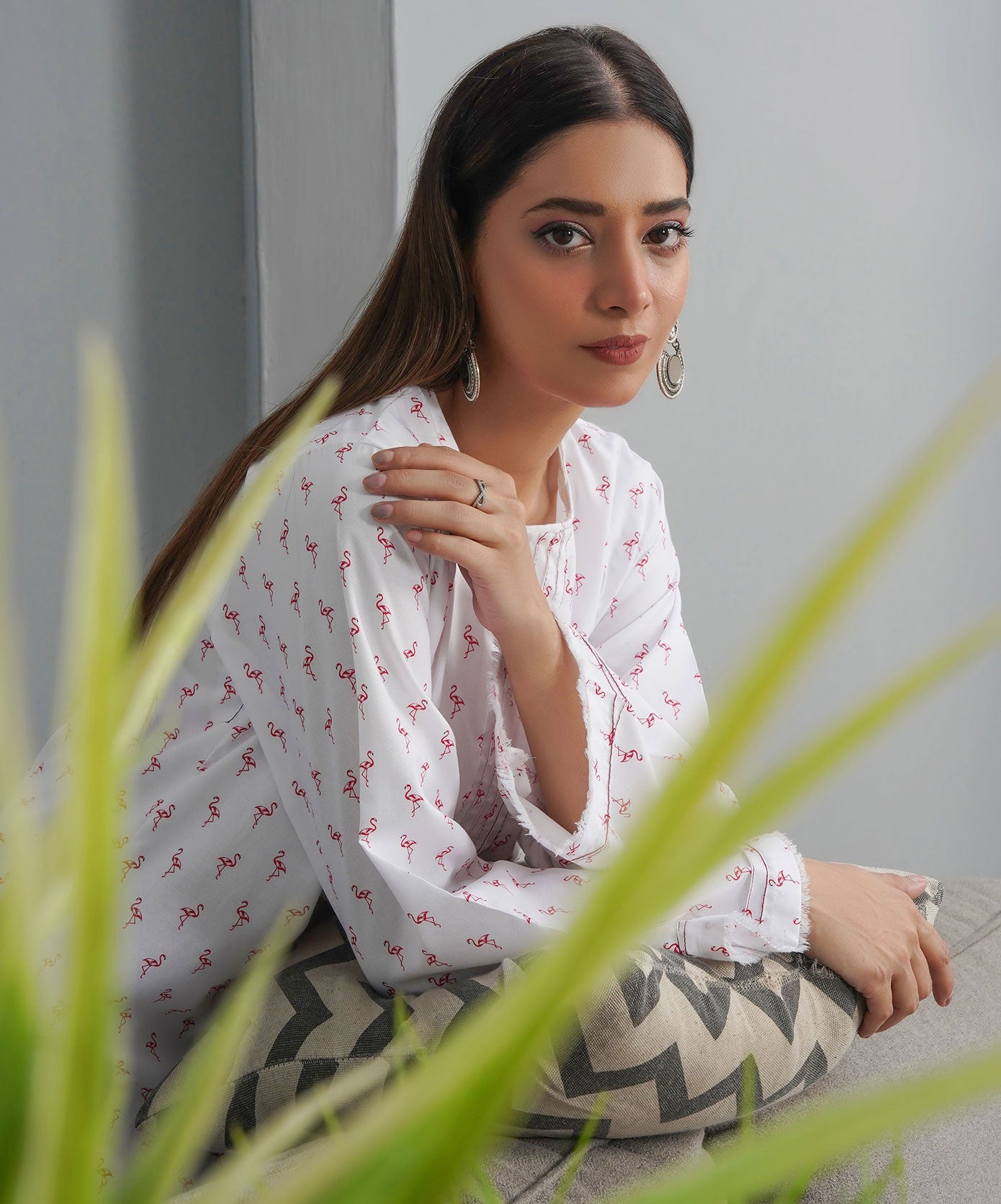 Flamingos White Stitched 2-Piece Set