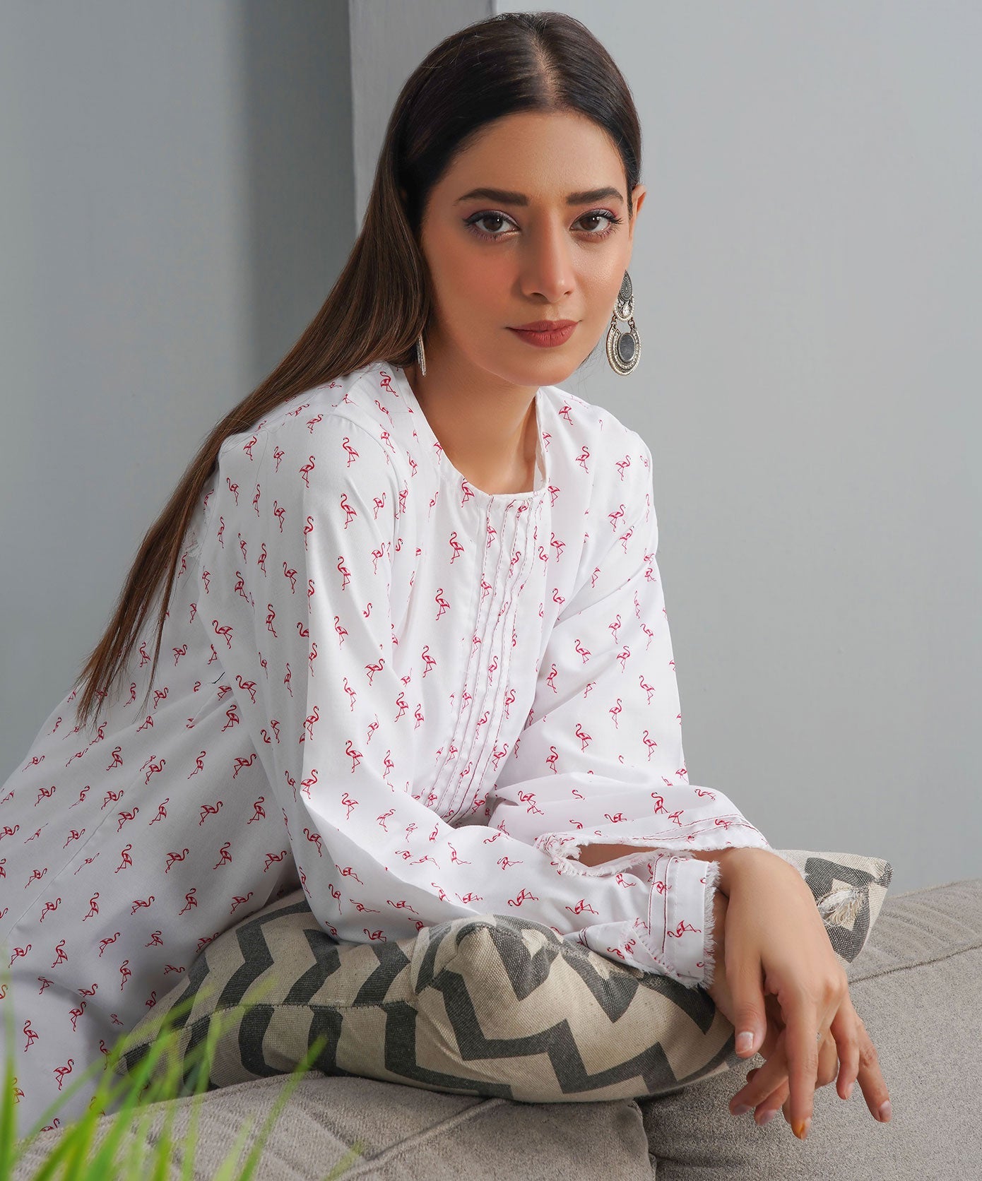 Flamingos White Stitched 2-Piece Set