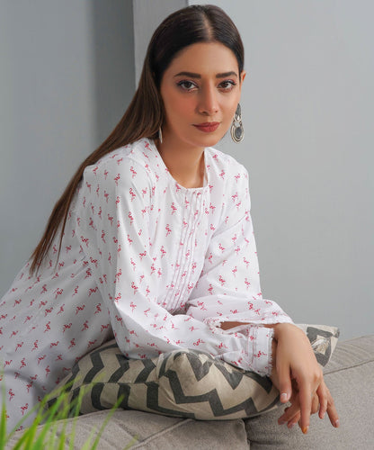 Flamingos White Stitched 2-Piece Set