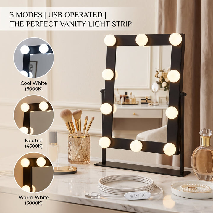 Vanity Light 10 bulb  (3 Modes) – USB Operated LED Mirror Lights