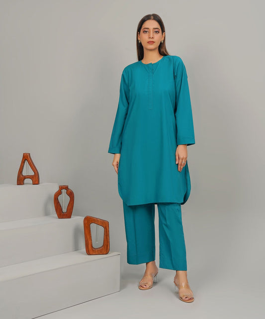 Grandeur Green Stitched 2-Piece Solid Set