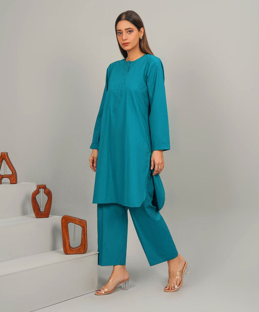 Grandeur Green Stitched 2-Piece Solid Set