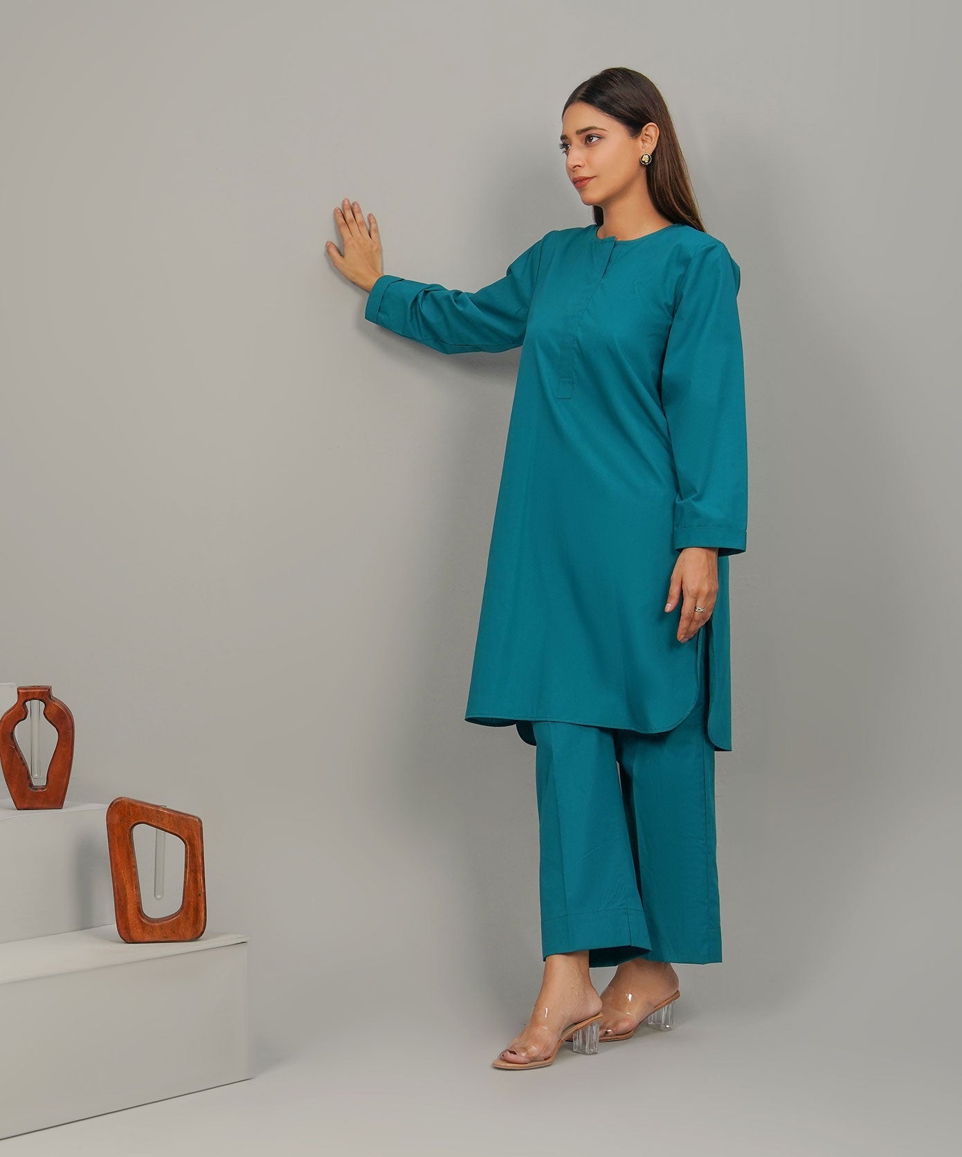 Grandeur Green Stitched 2-Piece Solid Set
