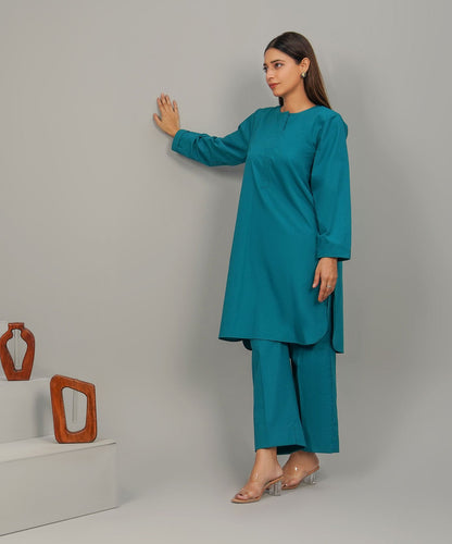 Grandeur Green Stitched 2-Piece Solid Set