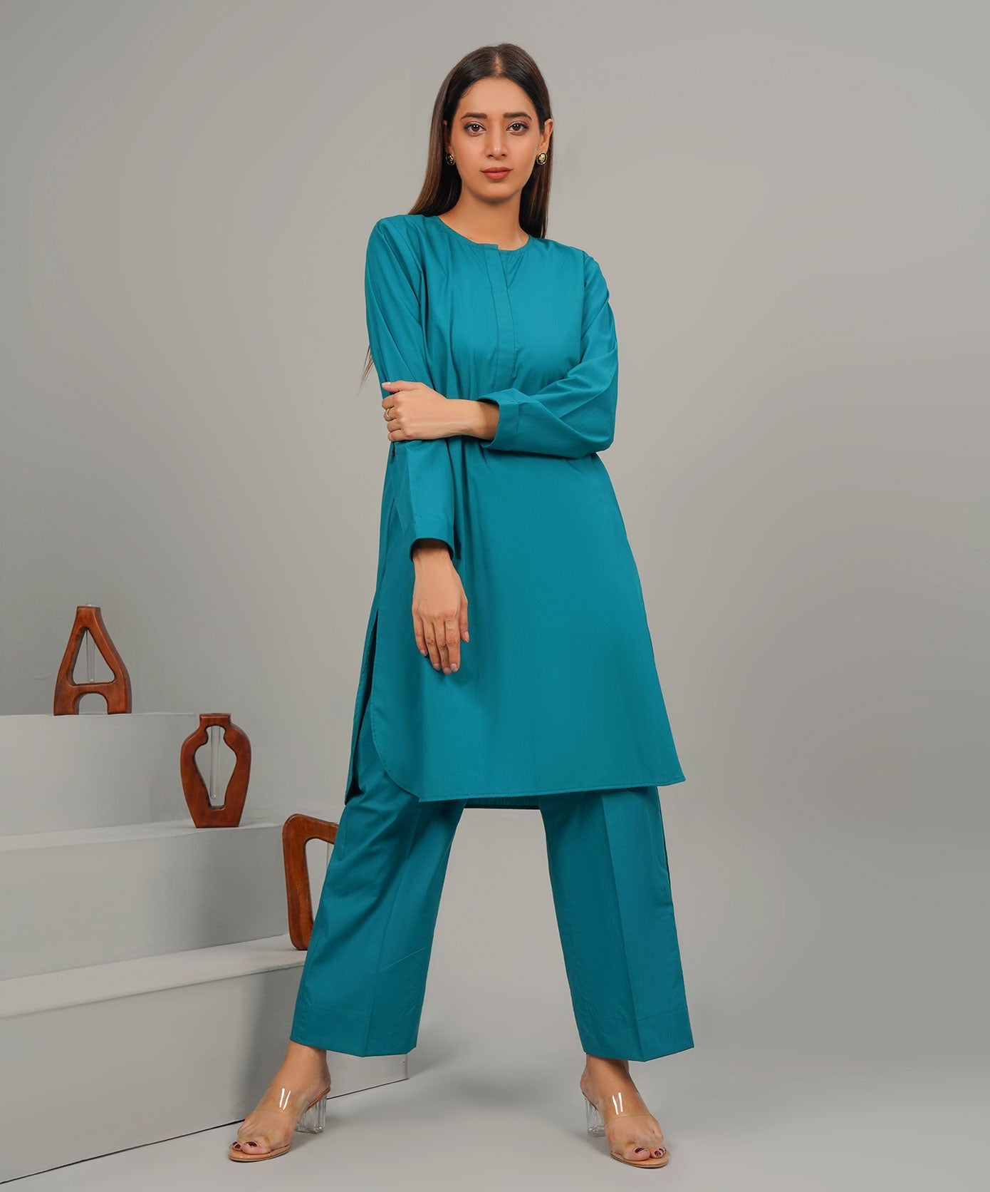 Grandeur Green Stitched 2-Piece Solid Set