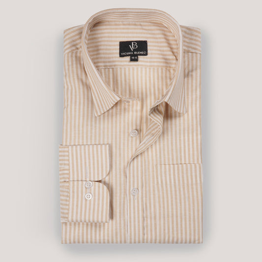 Khaki Beige and White Stripes Premium Men's Shirt