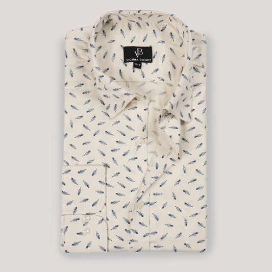 Luxury White with Leaf Imprints Premium Men's Shirt