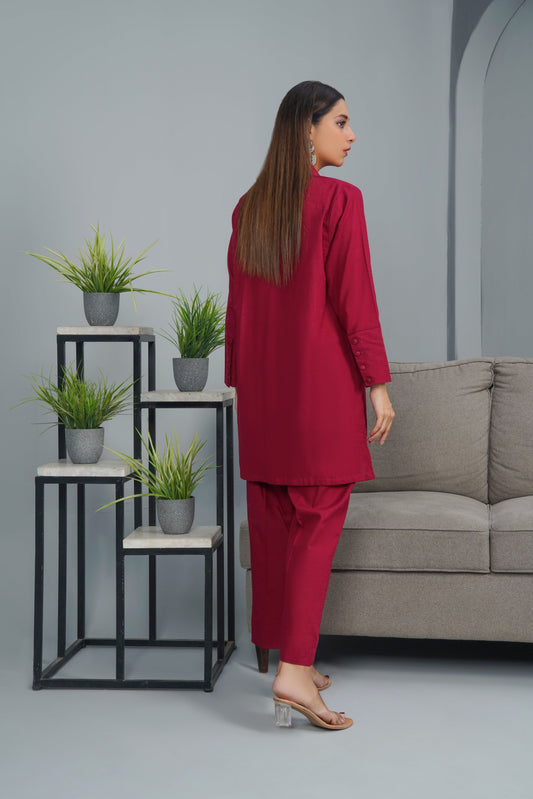 Majestic Maroon Stitched 2-Piece Solid Set