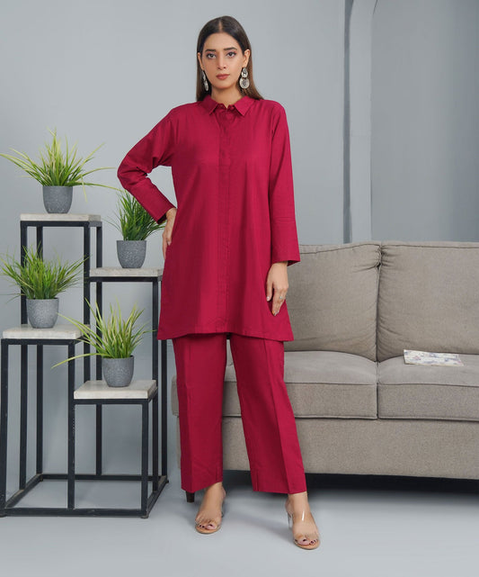 Majestic Maroon Stitched 2-Piece Solid Set