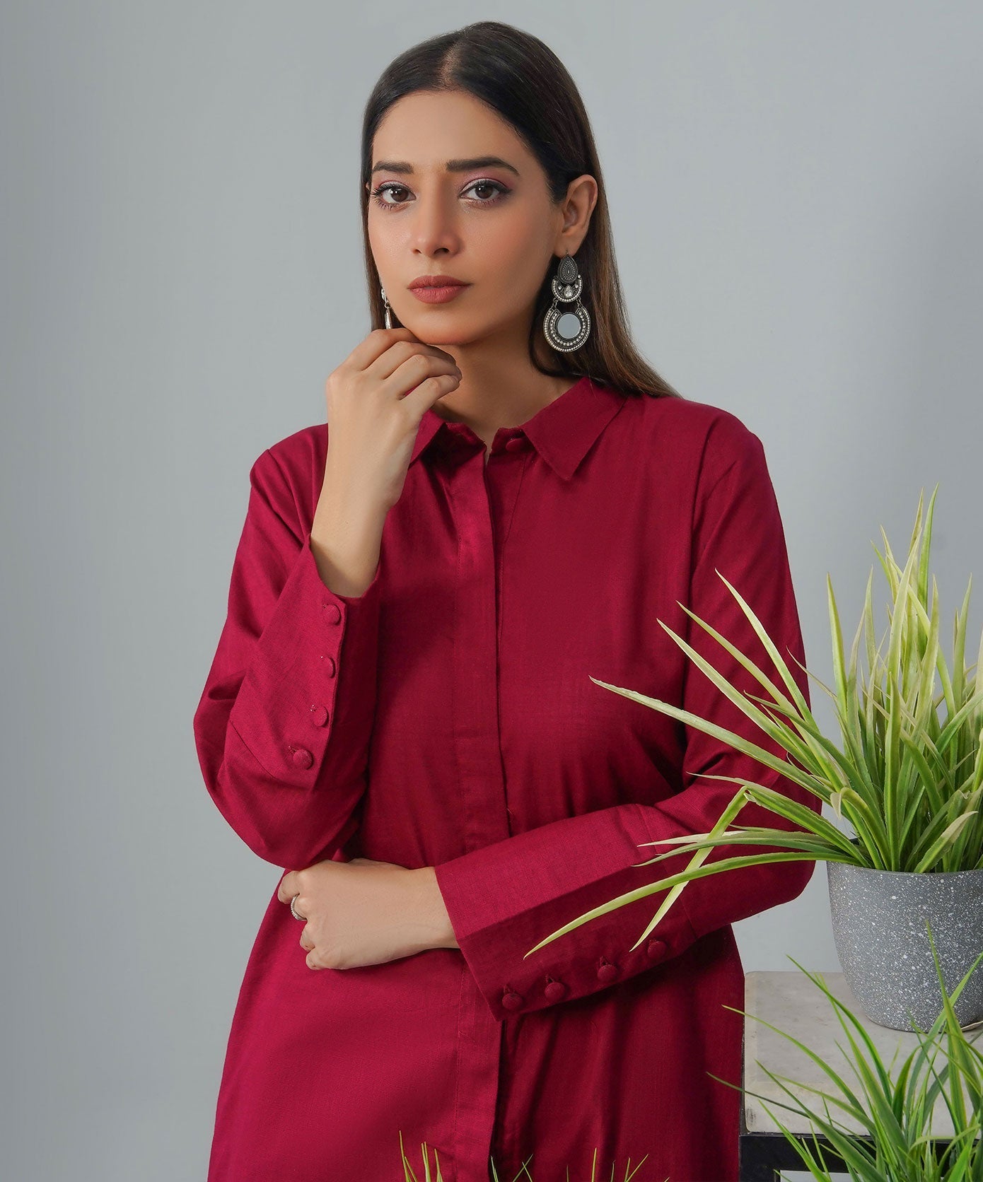 Majestic Maroon Stitched 2-Piece Solid Set